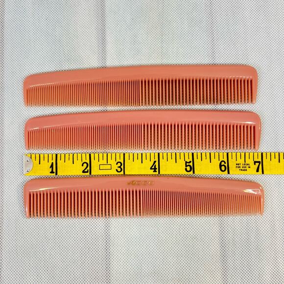 Vintage Hair Comb ACCO Nylon Made in USA Peach Set of Three 1950s 60s Barber - Picture 5 of 5